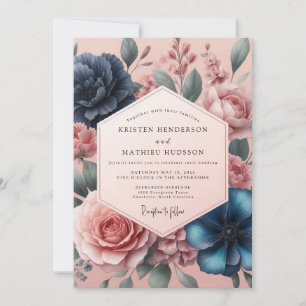 Convite Casamento Floral Romântico Rosa Empoeirada