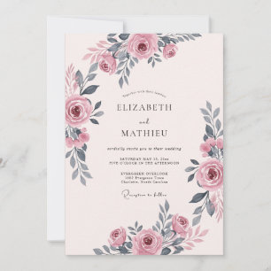 Convite Casamento Floral Romântico Rosa Malva