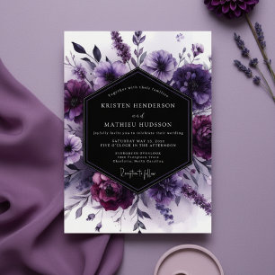 Convite Casamento Floral Romântico Roxo Digital