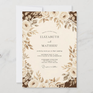 Convite Casamento Floral Romântico Sépia