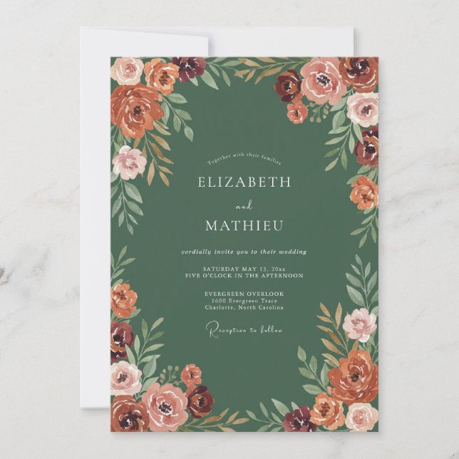Convite Casamento Floral Romântico Sienna (Frente)