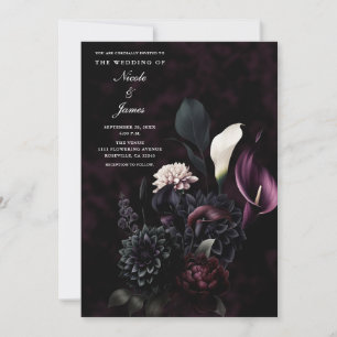 Convite Casamento Floral Romântico Sombrio