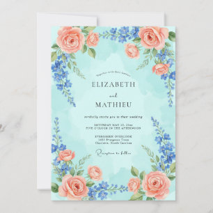 Convite Casamento Floral Romântico Turquesa