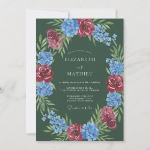 Convite Casamento Floral Romântico Verde Profundo