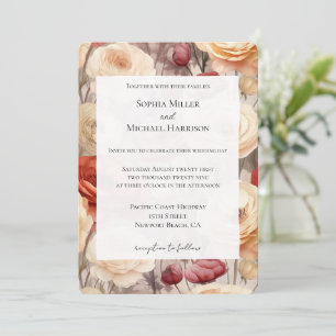 Convite Casamento Floral Romântico Vermelho Creme Vermelho
