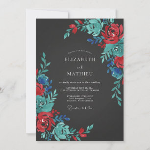 Convite Casamento Floral Romântico Vermelho Turquesa Pinta