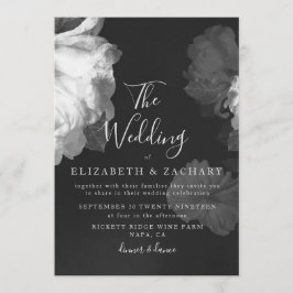 Convite Casamento Floral Romântico Vintage B&W Antiquado