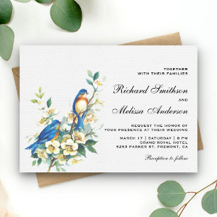 Convite Casamento Floral Romântico Vintage com Pássaros