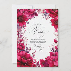 Convite Casamento Floral Romântico Viva Magenta