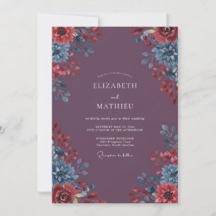 Convite Casamento Floral Romântico Vivido de Ameixa