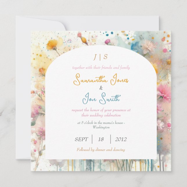 Convite Casamento floral rosa (Frente)