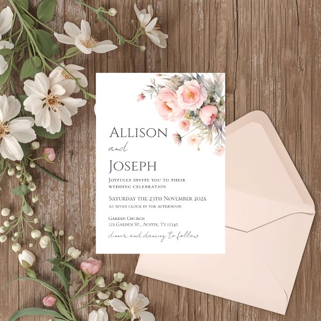 Convite Casamento Floral Rosa (Criador carregado)