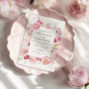 Convite Casamento Floral Rosa