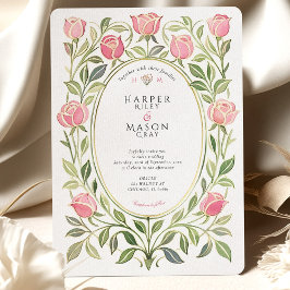 Convite Casamento Floral Rosa Art Nouveau Elegante