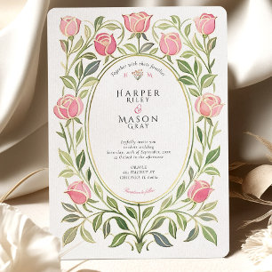 Convite Casamento Floral Rosa Art Nouveau Elegante