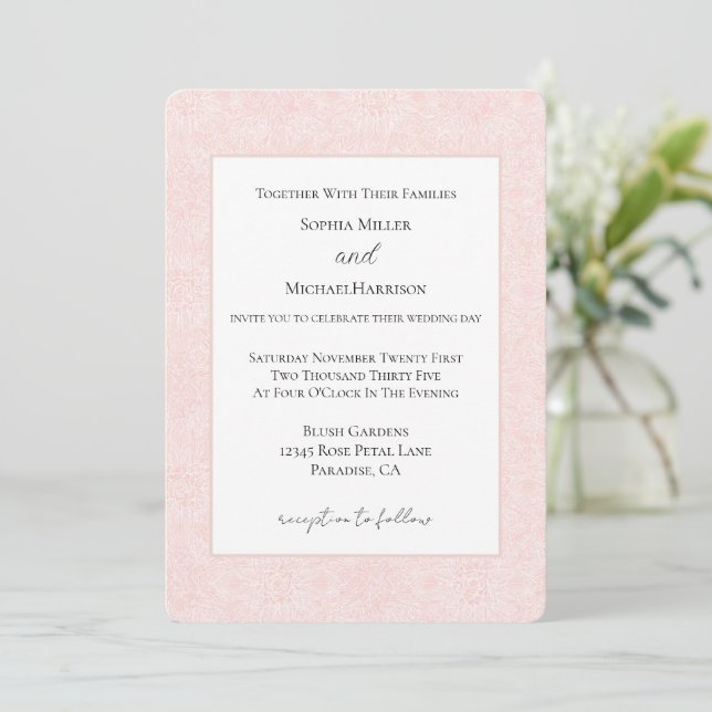 Convite Casamento Floral Rosa Bege (Em pé/Frente)