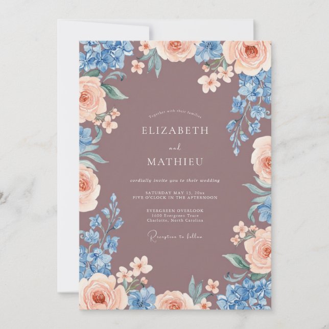 Convite Casamento Floral Rosa Bege (Frente)