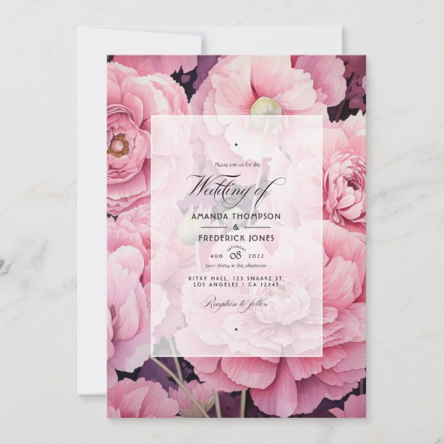 Convite Casamento Floral Rosa Bege (Frente)