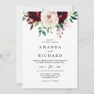 Convite Casamento Floral Rosa Bege Burgundy Elegante