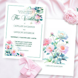 Convite Casamento Floral Rosa Bege com Aquarela Suave