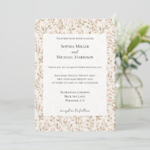 Convite Casamento Floral Rosa Bege Cremoso Romântico e Bon