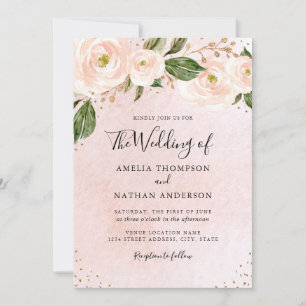 Convite Casamento Floral Rosa Bege Dourado