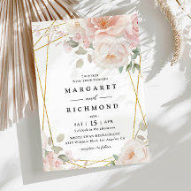 Casamento Floral Rosa Bege Geométrico Dourado Eleg