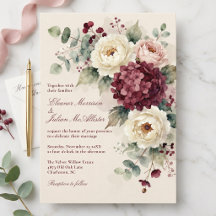 Casamento Floral Rosa Beije Burgundy Aquarela