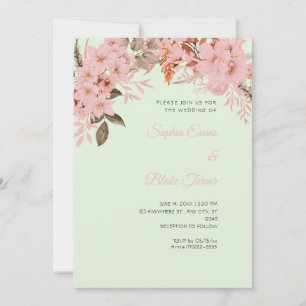 Convite Casamento Floral Rosa Boho Inverno Verde Claro