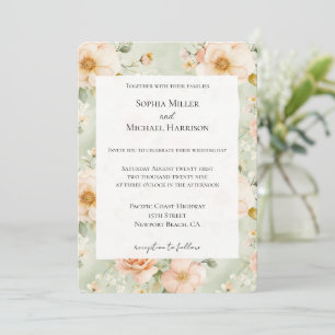 Convite Casamento Floral Rosa Bonita Hortelã Pêssego
