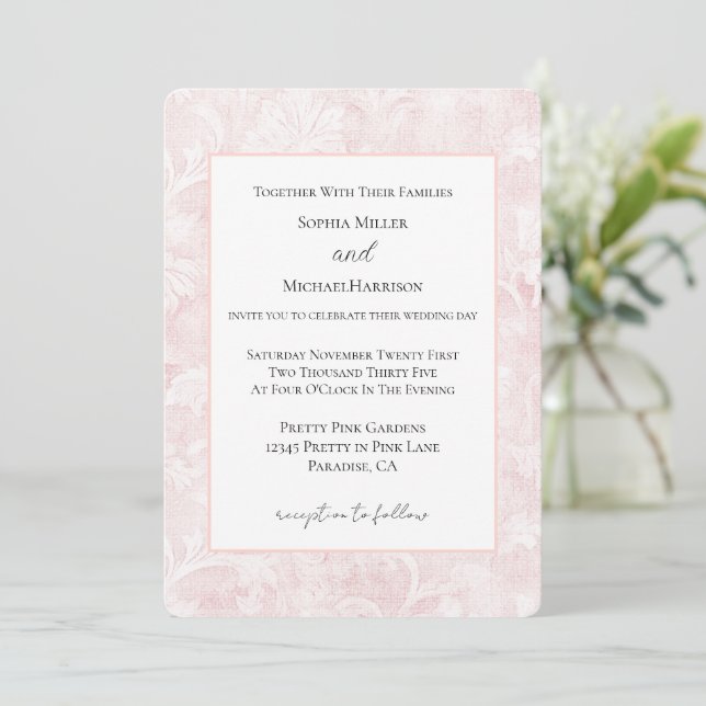 Convite Casamento Floral Rosa Bonito (Em pé/Frente)