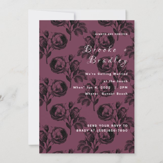 Convite Casamento Floral Rosa Borgonha (Frente)
