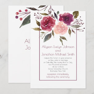 Convite Casamento Floral Rosa Borgonha Aquarela Rústica