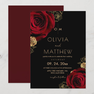 Convite Casamento Floral Rosa Borgonha Moderno Divino 