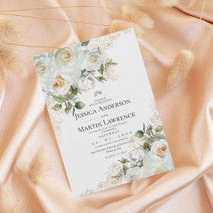 Convite Casamento Floral Rosa Branco Elegante Ouro 