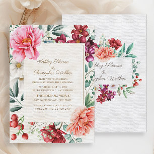 Convite Casamento Floral Rosa Burgundy Coral Elegante