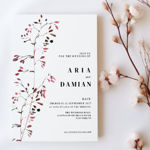 Convite Casamento floral rosa burgundy simples e elegante