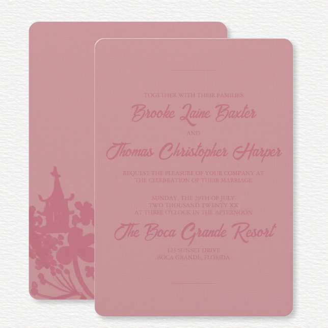 Convite Casamento Floral Rosa Chinoiserie (Criador carregado)