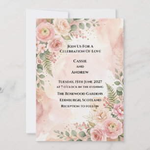 Convite Casamento Floral Rosa Choque