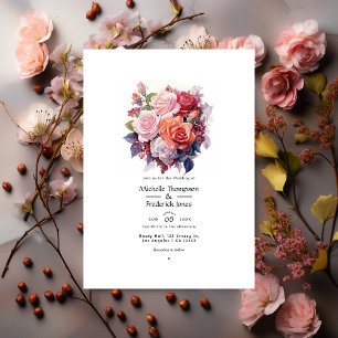Convite Casamento Floral Rosa Cinza e Maçã Temperada