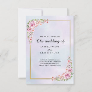 Convite Casamento Floral Rosa Cor-de-Algodão