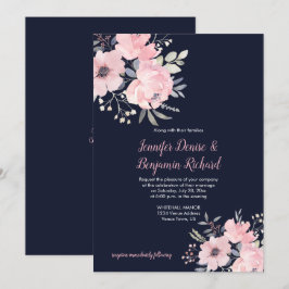 Convite Casamento Floral Rosa Corado |