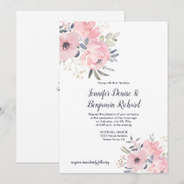 Convite Casamento Floral Rosa Corado |