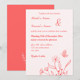 Convite Casamento floral rosa-coral elegante romântico