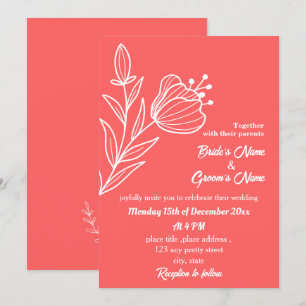 Convite Casamento floral rosa-coral elegante romântico