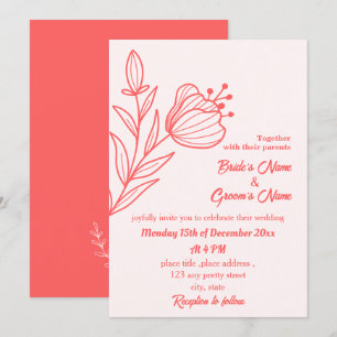 Convite Casamento floral rosa-coral elegante romântico