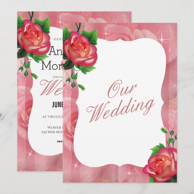 Convite Casamento Floral Rosa da Vitória (Frente/Verso)