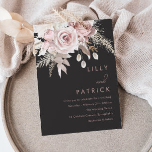 Convite Casamento Floral Rosa de Blush e Cinza