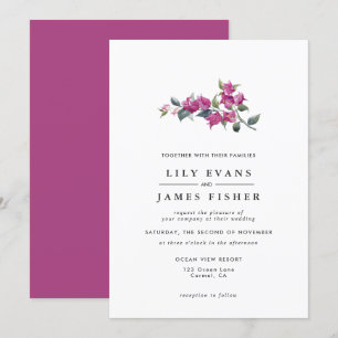 Convite Casamento Floral Rosa de Bougainvillea, Mediterrâ