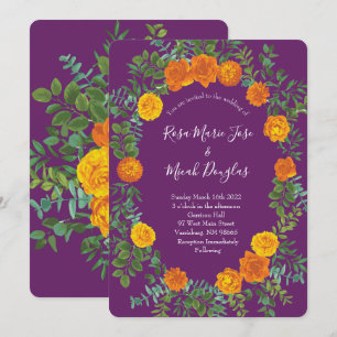 Convite Casamento Floral Rosa de Peony de Púrpura Laranja